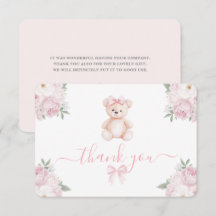 Tarjeta de agradecimiento de niña de osito de pelu