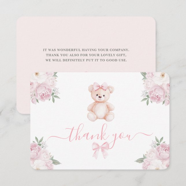 Tarjeta de agradecimiento de niña de osito de pelu (Anverso / Reverso)