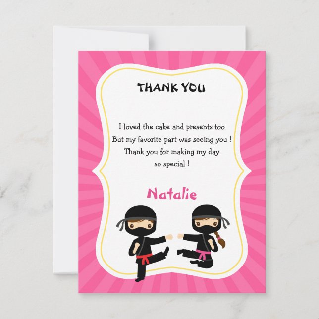 Tarjeta de agradecimiento de niña ninja - Cumpleañ (Anverso)