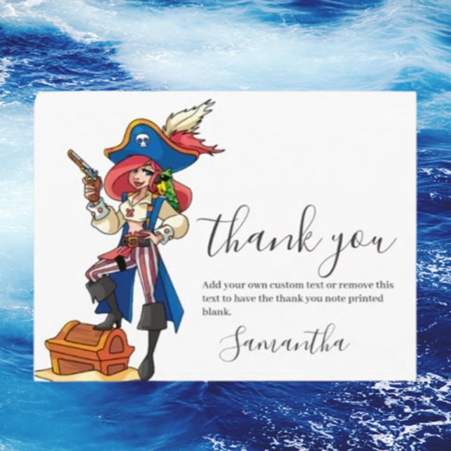 Tarjeta de agradecimiento de niña pirata (feature an adorable pirate girl design that will delight your guests)
