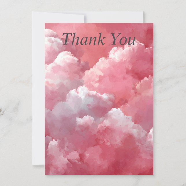 Tarjeta de agradecimiento de nubes rosadas y blanc (Anverso)
