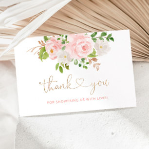 Tarjeta de agradecimiento de oro floral rosa Rubor