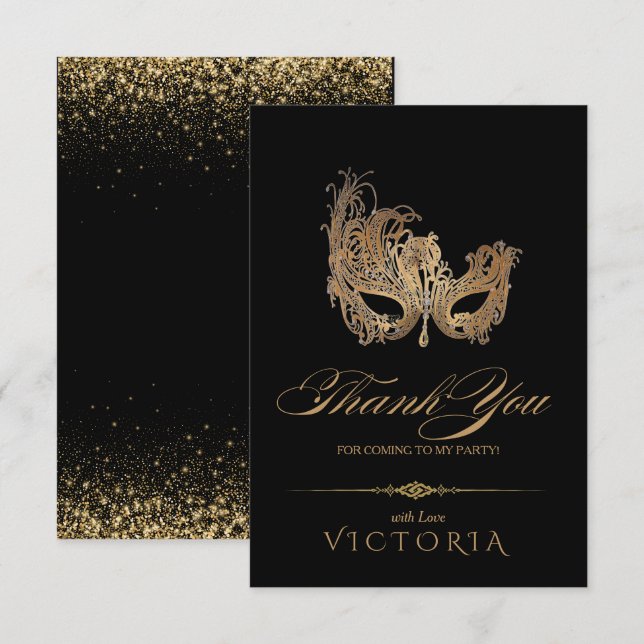 Tarjeta de agradecimiento de oro para Fiesta de ma (Anverso / Reverso)