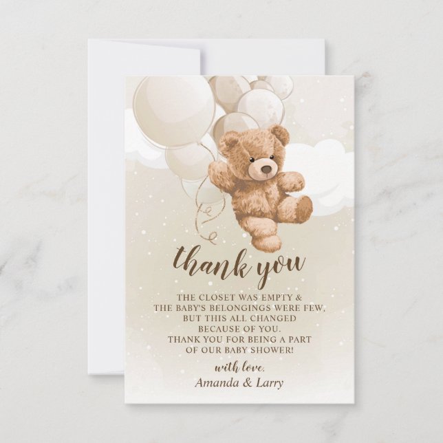 Tarjeta de agradecimiento de osito de peluche con  (Anverso)