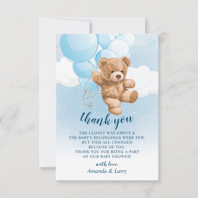 Tarjeta de agradecimiento de osito de peluche con  (Anverso)