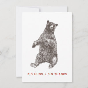 Tarjeta de agradecimiento de oso, abrazos grandes