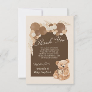 Tarjeta de agradecimiento de oso de peluche de hie