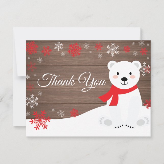 Tarjeta de agradecimiento de oso polar de invierno (Anverso)