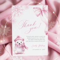 Tarjeta de agradecimiento de oso polar rosa