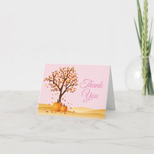 tarjeta de agradecimiento de otoño árboles calabaz