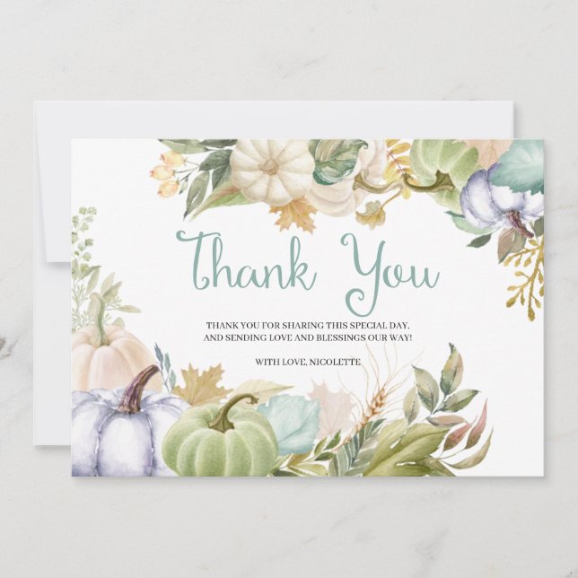 Tarjeta de agradecimiento de otoño de calabaza (Anverso)