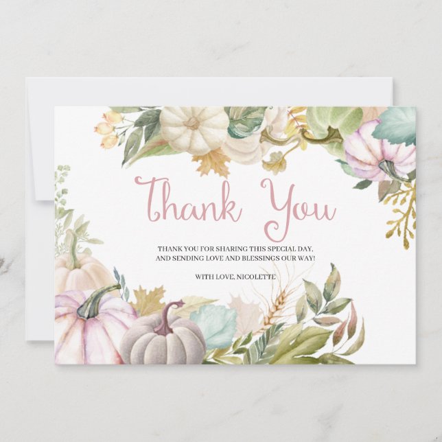 Tarjeta de agradecimiento de otoño de calabaza (Anverso)