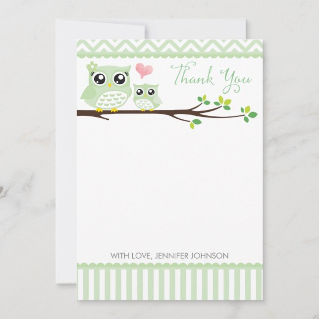 Tarjeta de agradecimiento de Owl Baby Shower | Che (Anverso)