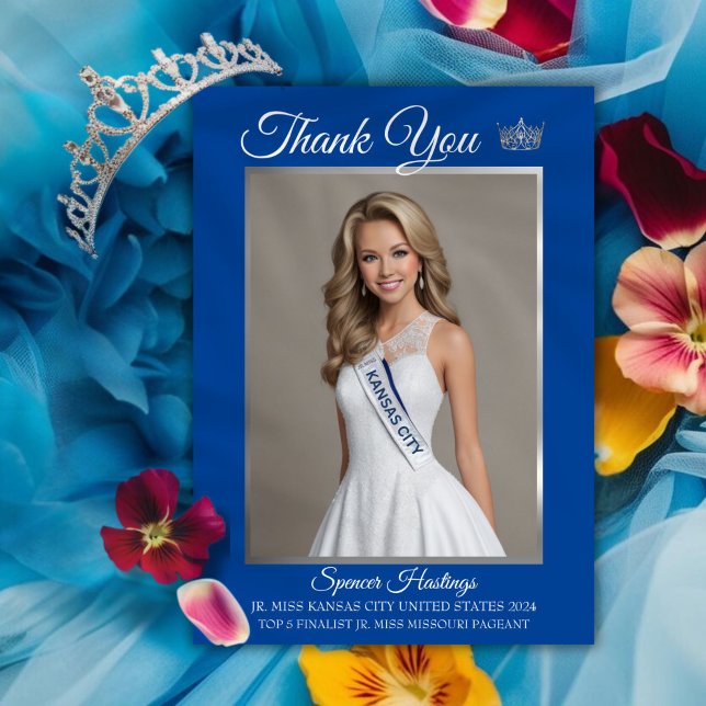 Tarjeta de agradecimiento de Pageant Essentials (Show your appreciation to supporters with a custom pageant thank you card featuring your photo)