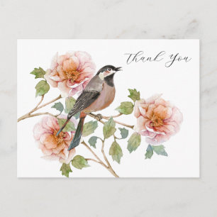 Tarjeta de agradecimiento de pájaro en flores