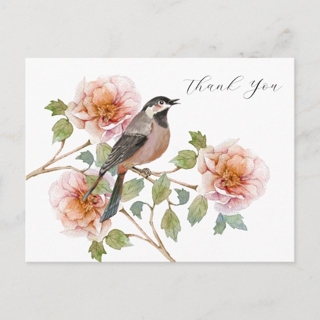 Tarjeta de agradecimiento de pájaro en flores (Anverso)
