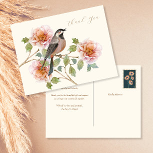Tarjeta de agradecimiento de pájaro en flores