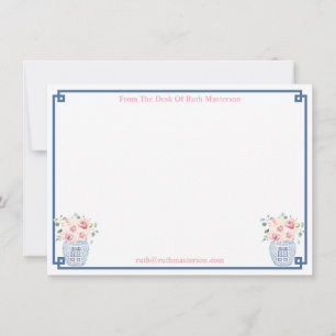 Tarjeta De Agradecimiento De parte de Preppy Navy y Blush Roses Party