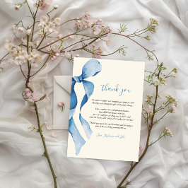 Tarjeta de agradecimiento de Pastel Azul Bow Baby 