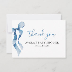 Tarjeta de agradecimiento de Pastel Azul Bow Baby 