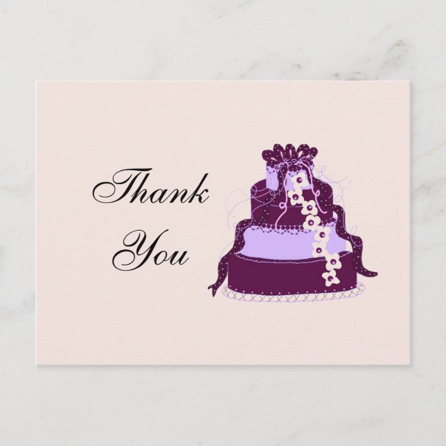 Tarjeta de agradecimiento de pastel de boda morado (Anverso)