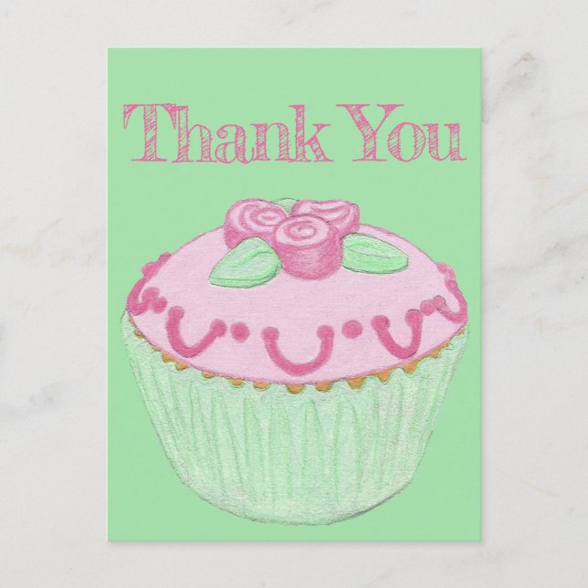 Tarjeta de agradecimiento de pastelito Pink Green (Anverso)