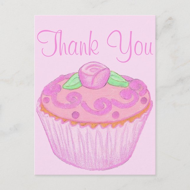 Tarjeta de agradecimiento de pastelito Pink Green  (Anverso)