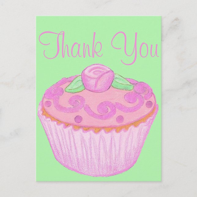 Tarjeta de agradecimiento de pastelito Pink Green  (Anverso)