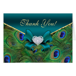 Tarjeta de agradecimiento de pavo real verde azula