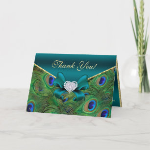 Tarjeta de agradecimiento de Peacock Verde azulado