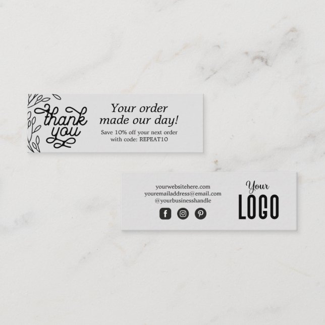 Tarjeta de agradecimiento de pedido personalizado  (Anverso / Reverso)