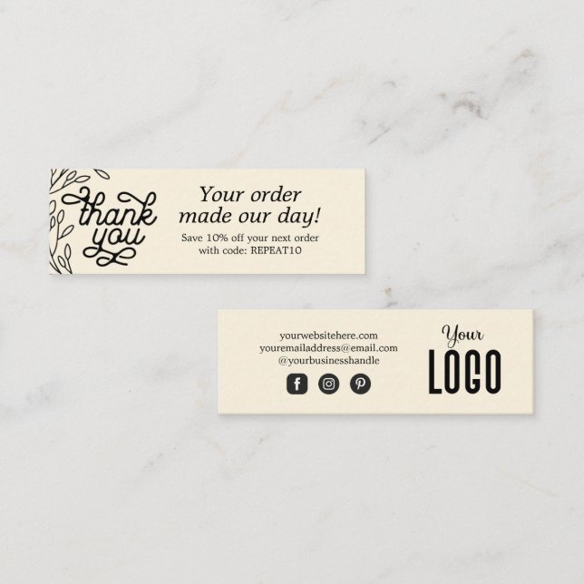 Tarjeta de agradecimiento de pedido personalizado  (Anverso / Reverso)