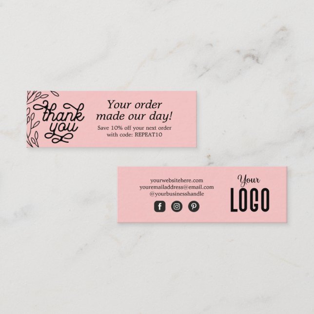 Tarjeta de agradecimiento de pedido personalizado  (Anverso / Reverso)