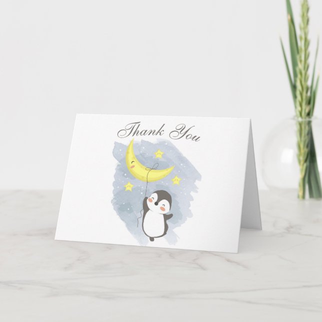 Tarjeta de agradecimiento de Penguin Moon Baby Sho (Anverso)
