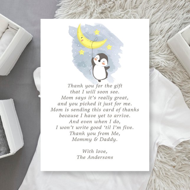 Tarjeta de agradecimiento de Penguin Moon Watercol (Subido por el creador)