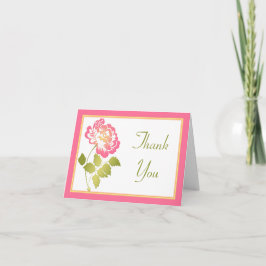 Tarjeta de agradecimiento de peonía rosa, verde, a