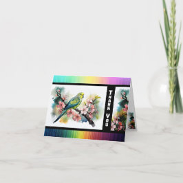 Tarjeta de agradecimiento de periquito y flores de