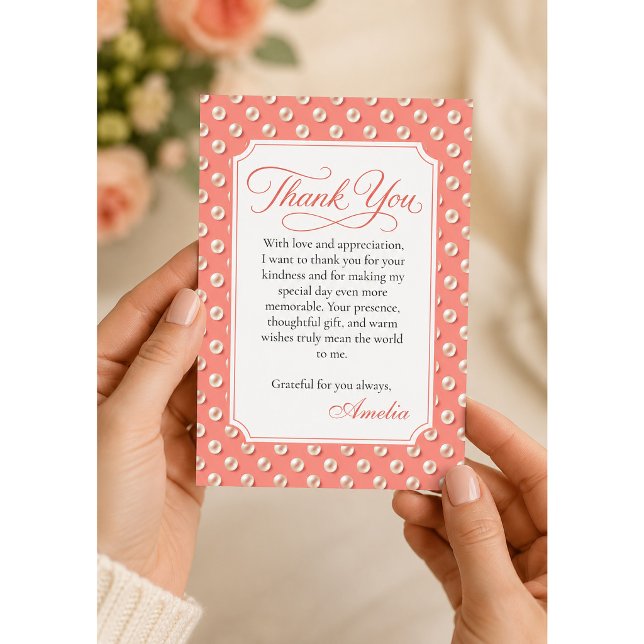 Tarjeta de agradecimiento de perlas vintage rosa c (Subido por el creador)