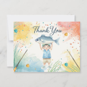 Tarjeta de agradecimiento de pesca con niño pescan