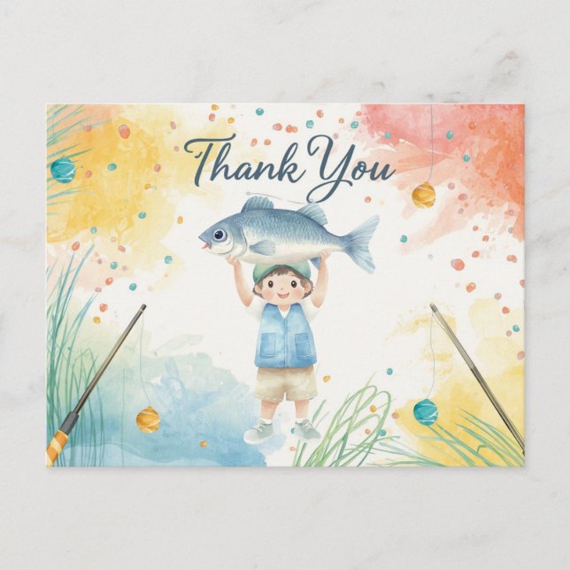 Tarjeta de agradecimiento de pesca con niño pescan (Anverso)