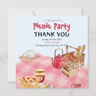 Tarjeta de agradecimiento de picnic floral azul y 