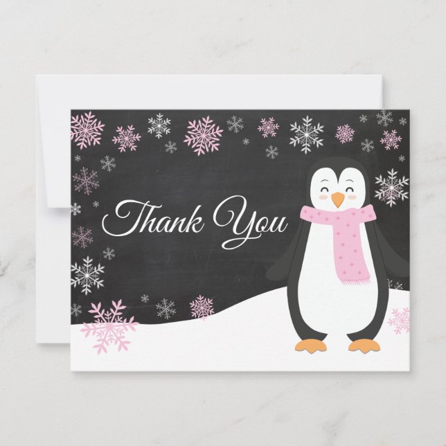 Tarjeta de agradecimiento de pingüino de invierno  (Anverso)