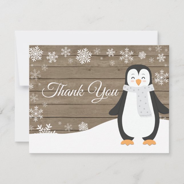 Tarjeta de agradecimiento de pingüino de invierno  (Anverso)