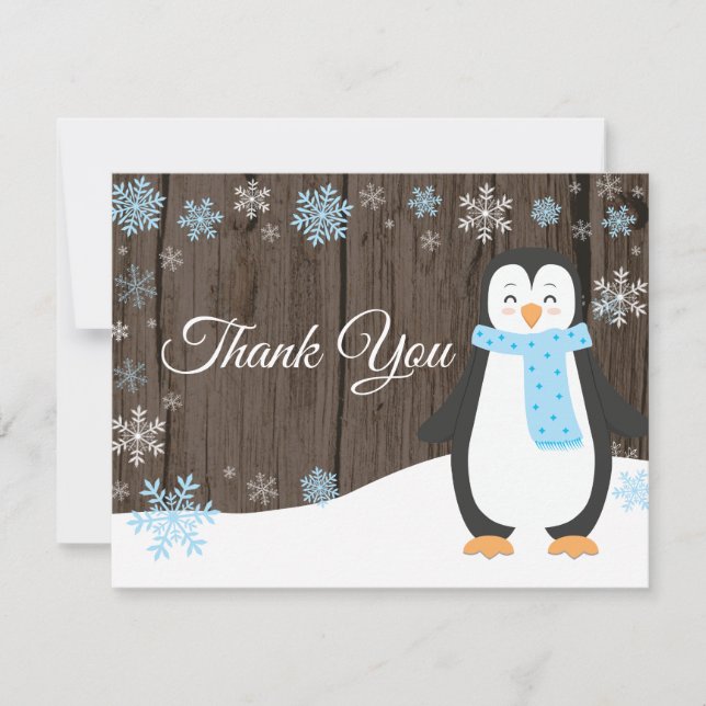 Tarjeta de agradecimiento de pingüino de invierno  (Anverso)