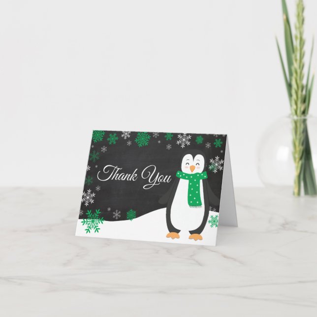 Tarjeta de agradecimiento de pingüino de invierno  (Anverso)