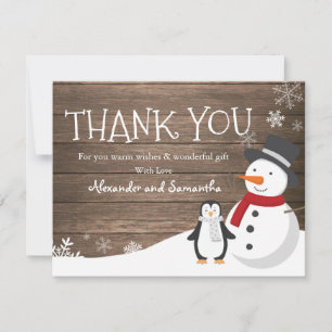 Tarjeta de agradecimiento de pingüino de muñeco de