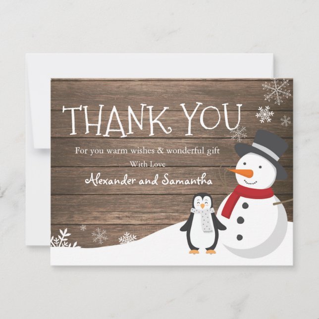 Tarjeta de agradecimiento de pingüino de muñeco de (Anverso)