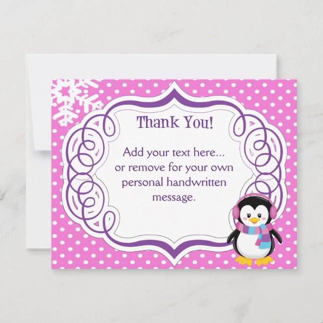 Tarjeta de agradecimiento de pingüino rosa (Anverso)