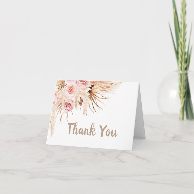 Tarjeta de agradecimiento de Pink Boho Floral Baby (Anverso)