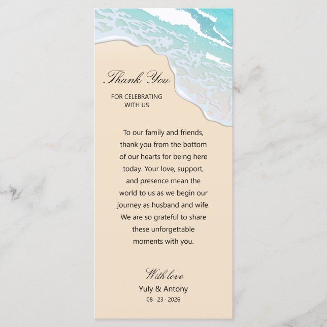 Tarjeta de agradecimiento de plato de playa tropic (Anverso)